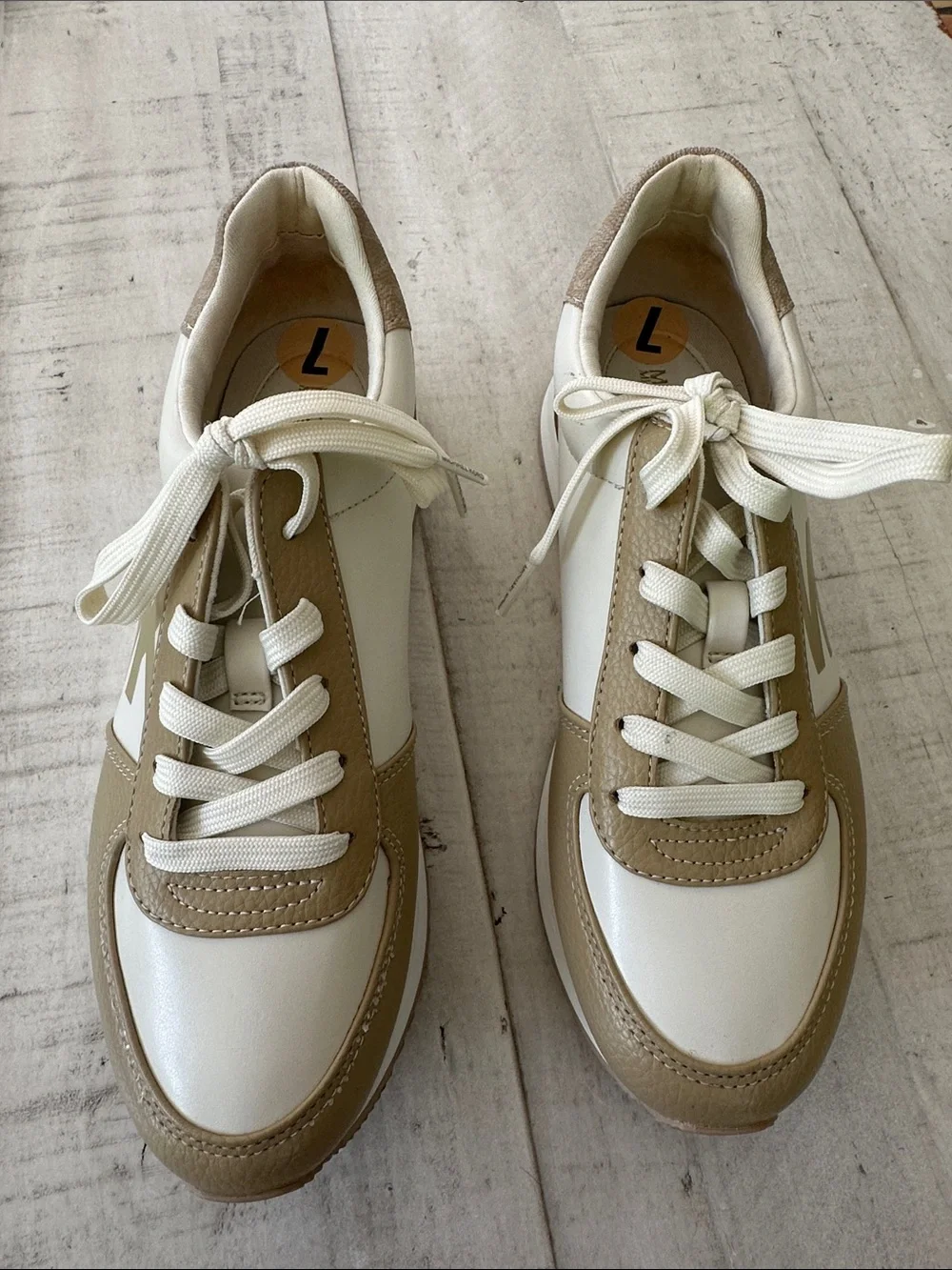 Michael Kors White and Tan Athletic Sneakers